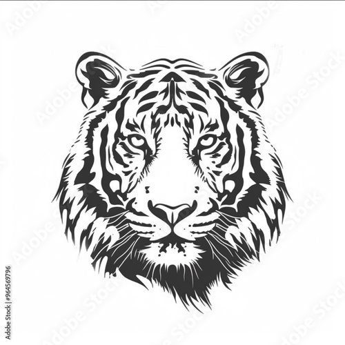 Tiger head cartoon style black and white