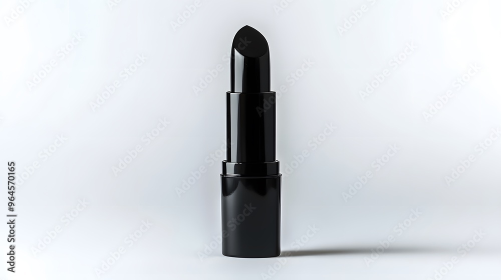 Matte Lipstick Tube: A matte black lipstick tube standing upright on a white background, with minimal reflections and clean lines.
Matte Lipstick Tube: A matte black lipstick tube standing upright on a white background, with minimal reflections and clean lines.