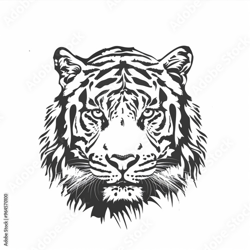 Tiger head cartoon style black and white