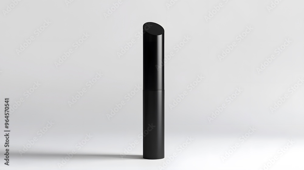 Matte Lipstick Tube: A matte black lipstick tube standing upright on a white background, with minimal reflections and clean lines.
Matte Lipstick Tube: A matte black lipstick tube standing upright on a white background, with minimal reflections and clean lines.