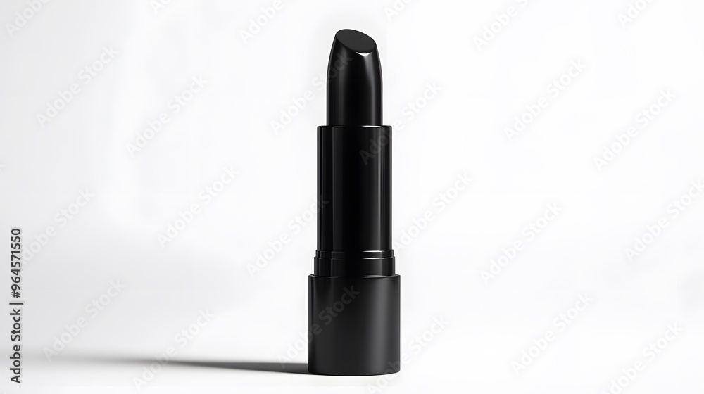 Matte Lipstick Tube: A matte black lipstick tube standing upright on a white background, with minimal reflections and clean lines.
Matte Lipstick Tube: A matte black lipstick tube standing upright on a white background, with minimal reflections and clean lines.