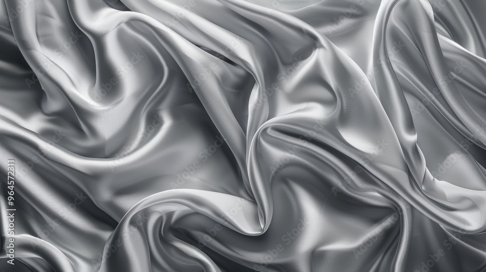 Silk satin fabrics in various shades of grey gracefully flow and curl, creating smooth, elegant textures. The soft sheen highlights the luxurious material's beauty Silk satin fabrics in various shades of grey gracefully flow and curl, creating smooth, elegant textures. The soft sheen highlights the luxurious material's beauty