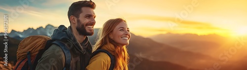 Joyful Couple Hiking at Sce...