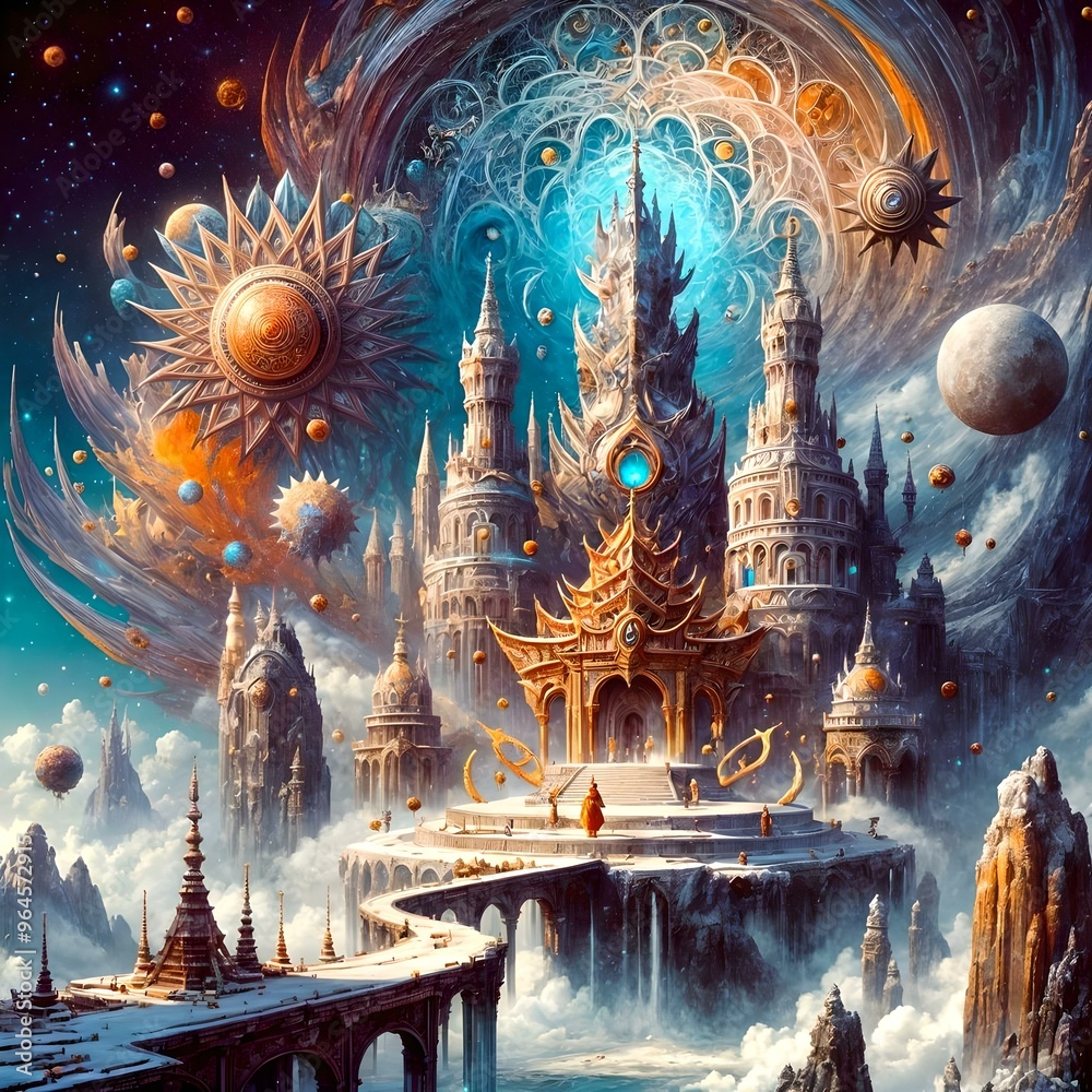 Fototapeta premium Galactic Citadel of Wonders – Celestial Castle Amidst Cosmic Beauty