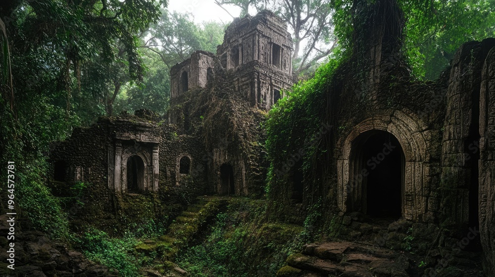 The ancient ruins of Gedi in Kenya, surrounded by lush forest and vines. The ancient ruins of Gedi in Kenya, surrounded by lush forest and vines.