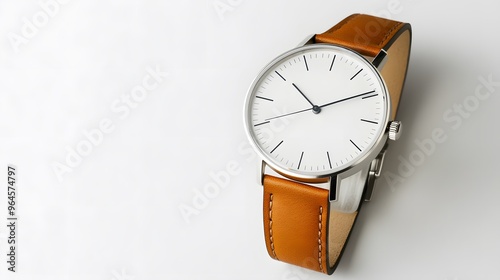 Wallpaper Mural Minimalist Watch: A minimalist wristwatch with a clean face and simple leather strap, placed on a pristine white background, with soft lighting emphasizing its contours.
 Torontodigital.ca