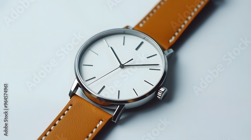 Wallpaper Mural Minimalist Watch: A minimalist wristwatch with a clean face and simple leather strap, placed on a pristine white background, with soft lighting emphasizing its contours.
 Torontodigital.ca