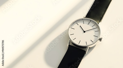 Wallpaper Mural Minimalist Watch: A minimalist wristwatch with a clean face and simple leather strap, placed on a pristine white background, with soft lighting emphasizing its contours.
 Torontodigital.ca
