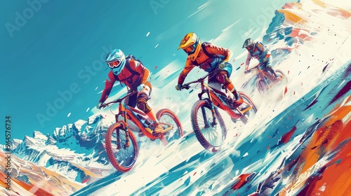 Dynamic Sports Frame Border on Pastel Background Featuring Cycling, Skiing, and Snowboarding for Active Lifestyle Themes