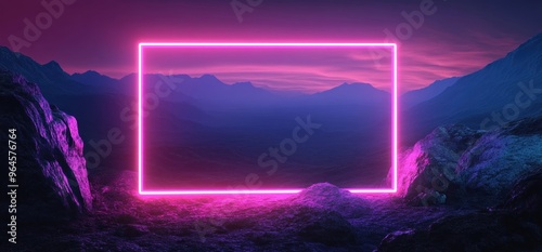 Neon Frame in a Mountain Landscape