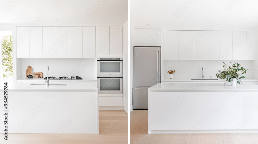 Modern minimalist white kitchenafter renovation Modern minimalist white kitchenafter renovation