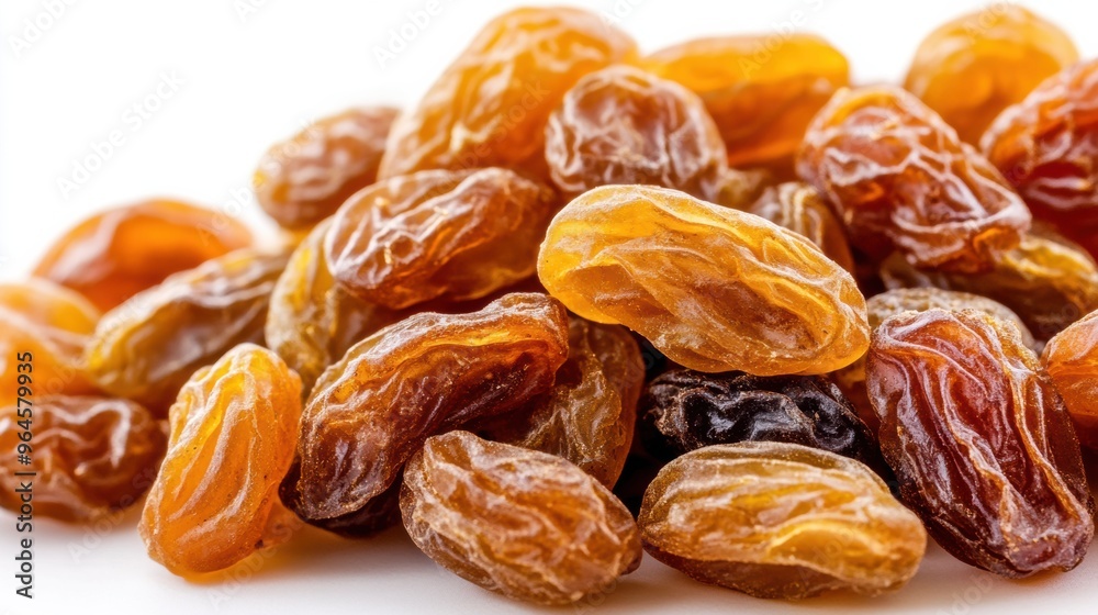 A pile of raisins on a white background with some orange ones, AI A pile of raisins on a white background with some orange ones, AI