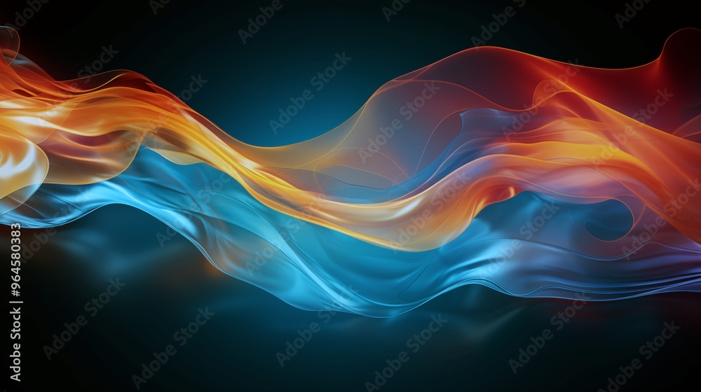 A blue and orange wave with a red stripe A blue and orange wave with a red stripe