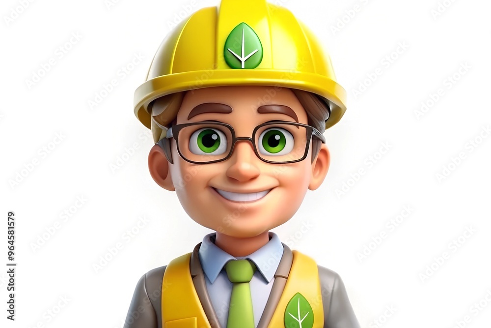Cartoon construction worker with glasses and safety helmet smiling Cartoon construction worker with glasses and safety helmet smiling