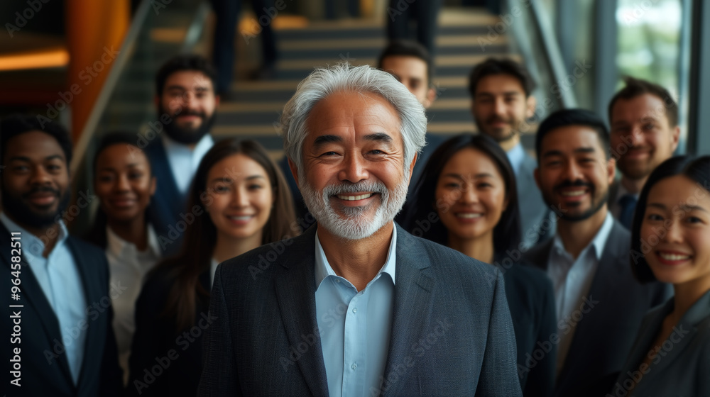 A group of business people smiling and standing together, with diversity in age and gender. A group of business people smiling and standing together, with diversity in age and gender.