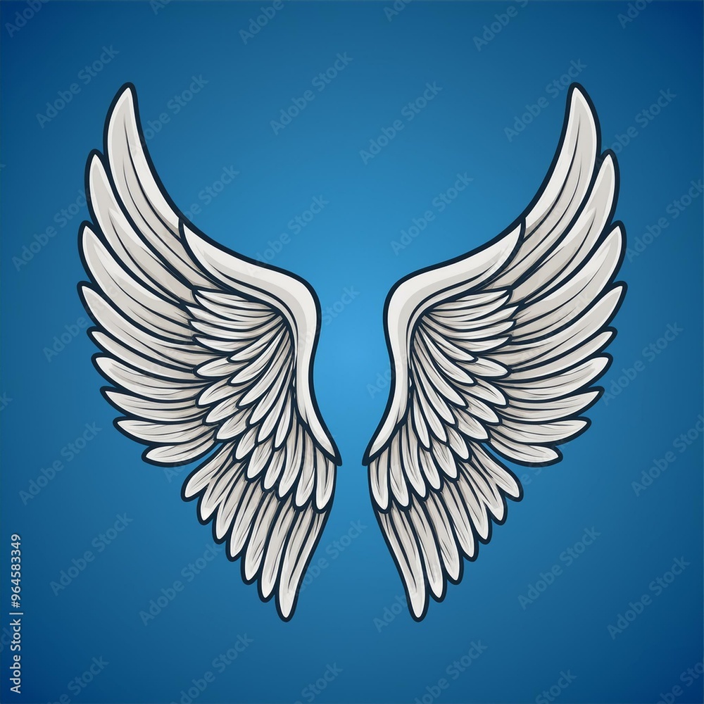 Angel wings isolated on blue background, illustration, Angel wings isolated on blue background, illustration,