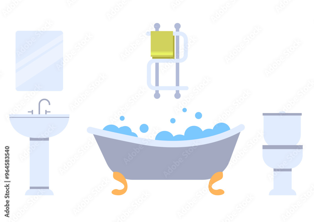 Bathroom interior furniture tools line art simple style isolated set Bathroom interior furniture tools line art simple style isolated set