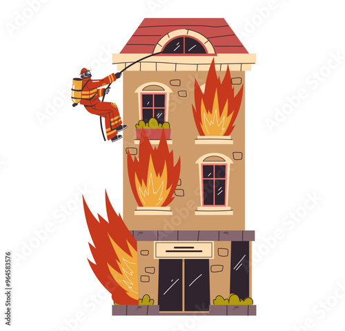 Burning building line art simple style isolated concept