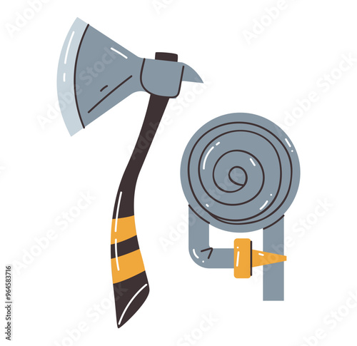 Firefighter tools line art simple style isolated concept 