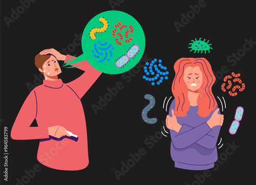People have flu virus season disease simple line style isolated concept 