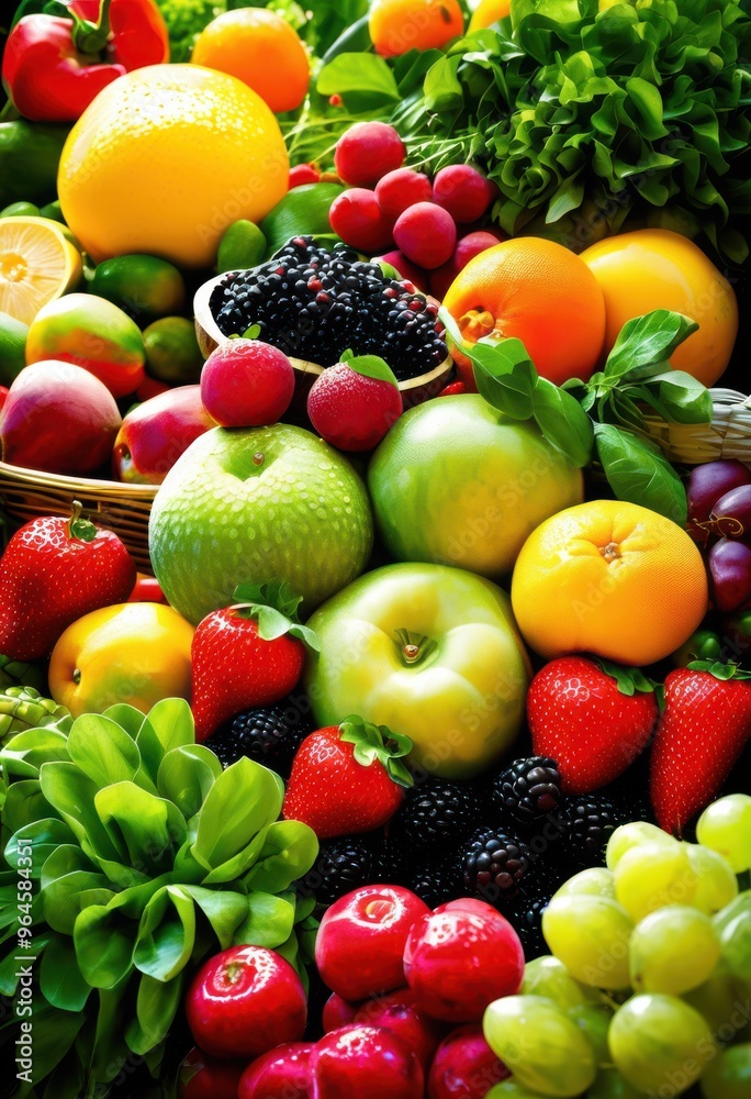 vibrant fresh fruits vegetables glimmering under bright sunlight showcasing colorful bounty produce, healthy, organic, ripe, juicy, garden, market vibrant fresh fruits vegetables glimmering under bright sunlight showcasing colorful bounty produce, healthy, organic, ripe, juicy, garden, market