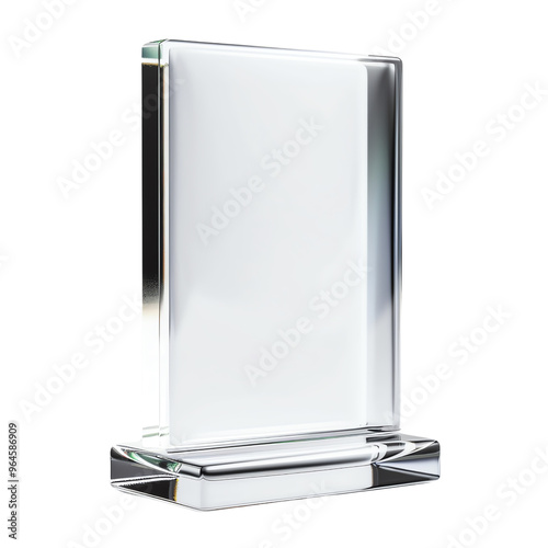 Elegant clear glass award plaque. Perfect for recognition, achievements, and corporate honors. Standing on a sleek, reflective base., transparent background
