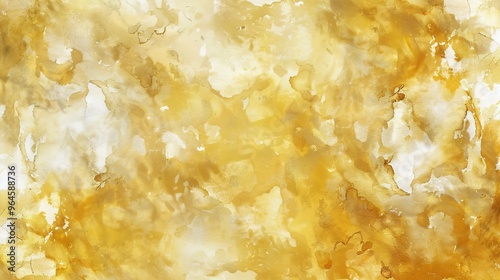 A magnificent texture of a golden watercolor forms a captivating background. The golden hue shimmers and glows, creating a luxurious and warm feel. The texture is rich and unique, with the watercolor 