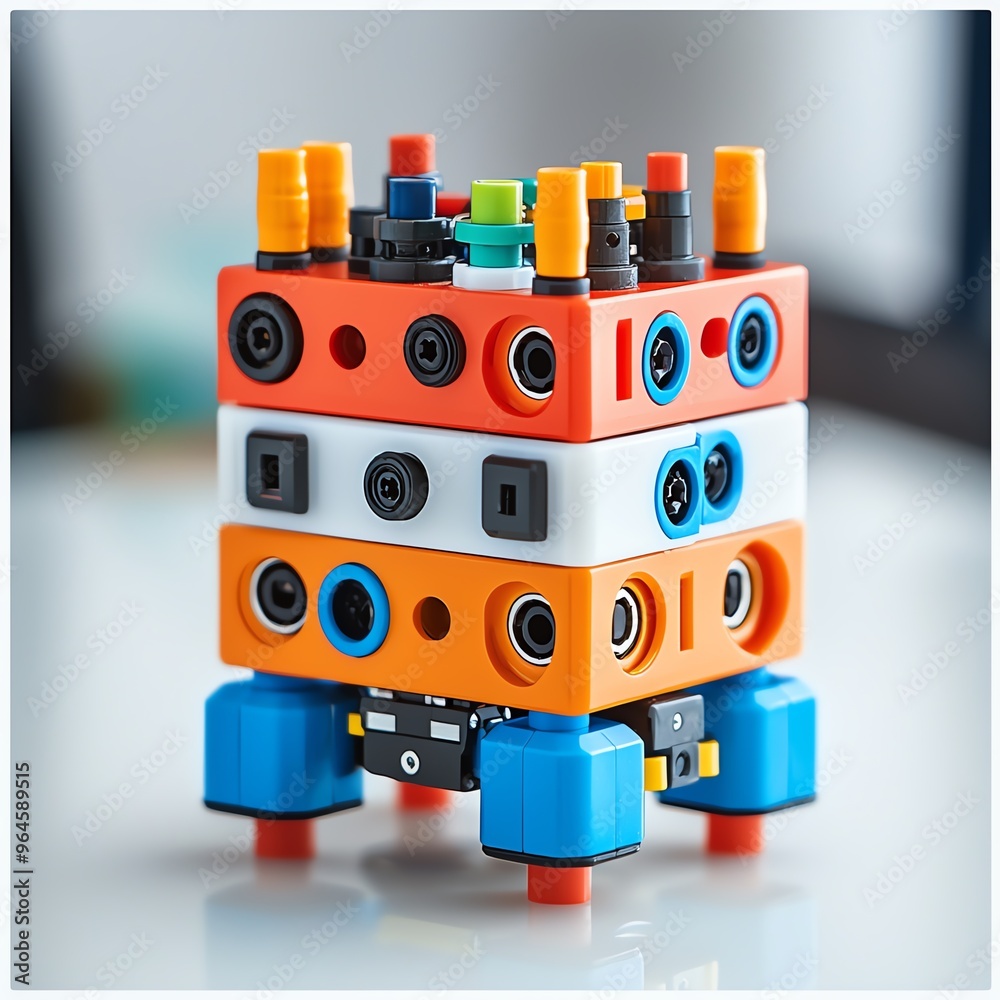 Fototapeta premium A STEM toy with servo motors, mechanical engineering design, CAD prototype, isolated on white background