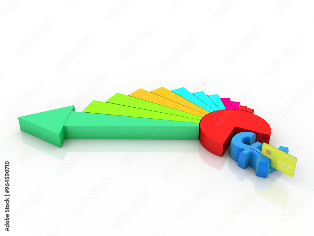 3d illustration debit card swiping Pound Currency Symbol with graph 3d illustration debit card swiping Pound Currency Symbol with graph