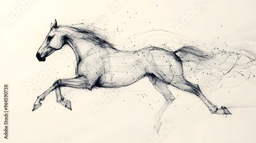 Running Horse from Lines: A dynamic image of a galloping horse, its powerful form outlined by flowing lines and clusters of dots representing its muscles.
