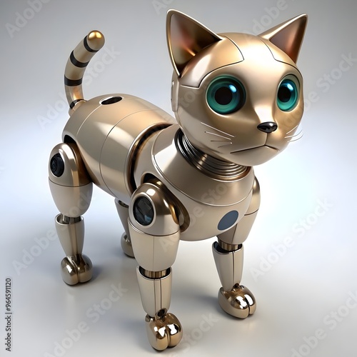 robotic cat concept art on a simple gray background