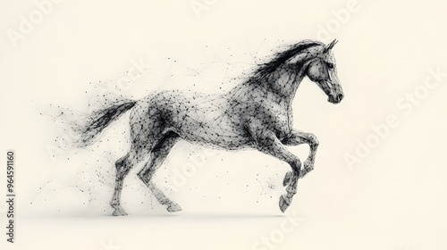 Running Horse from Lines: A dynamic image of a galloping horse, its powerful form outlined by flowing lines and clusters of dots representing its muscles.
