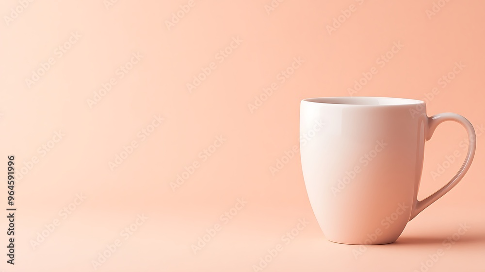 A single elegant ceramic coffee mug standing against a soft peach fuzz tone background. The mug is in sharp focus throughout with deep depth of field, allowing ample space for copy or branding.