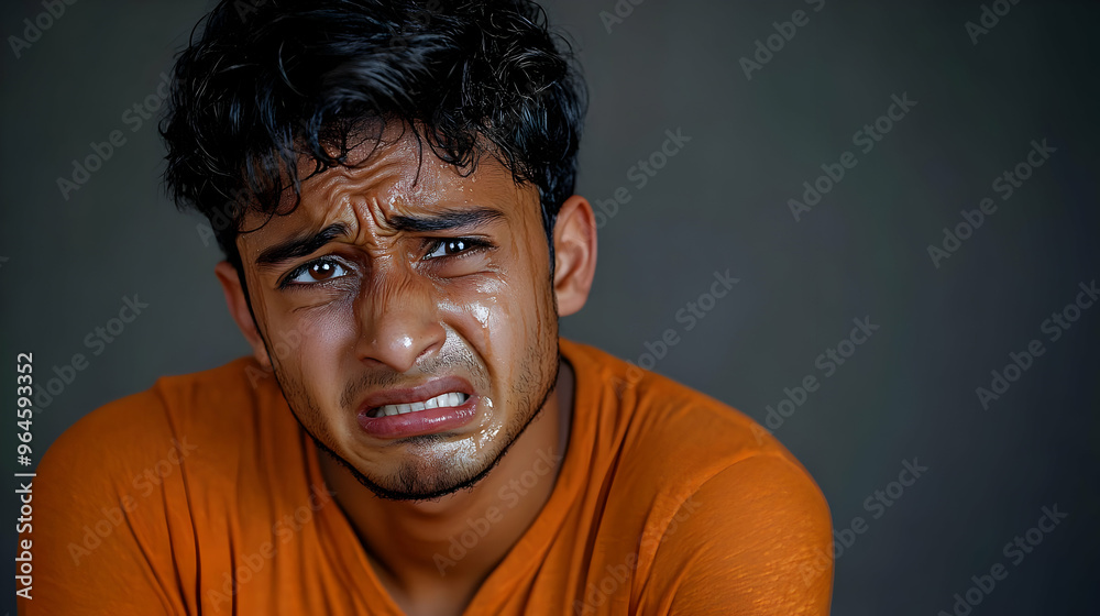 A young man with a distressed expression, conveying strong emotions. A young man with a distressed expression, conveying strong emotions.