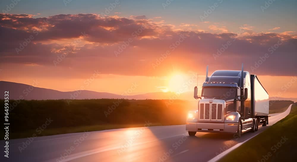 Truck on the road at sunset Freight transportation concept Lorry driving on highway Logistic industry Cargo delivery business Trucking vehicle in motion Automobile shipping Clear way 4k animation Truck on the road at sunset Freight transportation concept Lorry driving on highway Logistic industry Cargo delivery business Trucking vehicle in motion Automobile shipping Clear way 4k animation