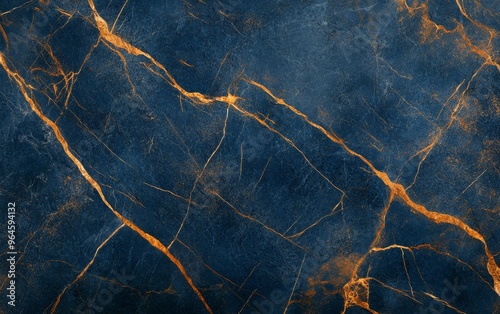 A textured dark blue marble background with golden veins, suitable for design and decorative purposes.