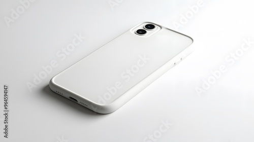 Simple Phone Case: A plain, white phone case with a minimalist design, lying flat on a white background, with crisp shadows for definition. 