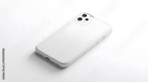 Simple Phone Case: A plain, white phone case with a minimalist design, lying flat on a white background, with crisp shadows for definition. 