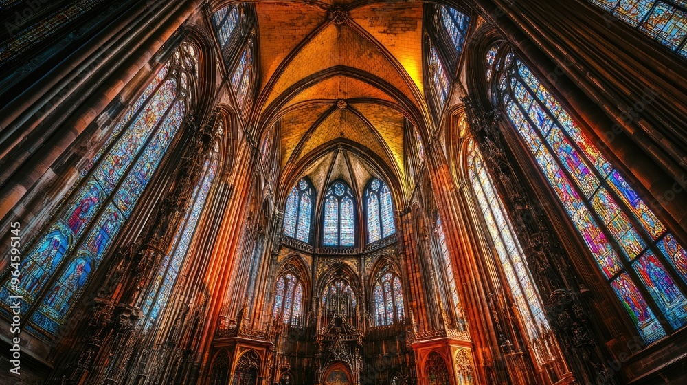 The interior of the St. Vitus Cathedral in Prague, showcasing its stunning Gothic architecture and stained glass windows. The interior of the St. Vitus Cathedral in Prague, showcasing its stunning Gothic architecture and stained glass windows.