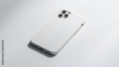 Simple Phone Case: A plain, white phone case with a minimalist design, lying flat on a white background, with crisp shadows for definition. 