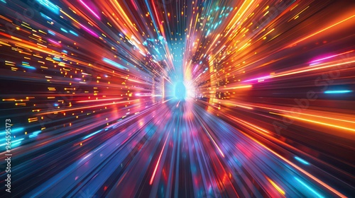 Abstract colorful light streaks radiating outward from a central point, creating a dynamic and energetic visual.