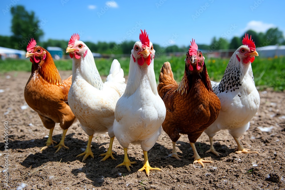 Fototapeta premium Poultry farm, natural pest control, chickens as helpers uses chickens to control pests naturally, reducing the need for chemicals
