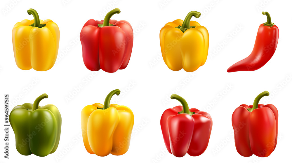 Bell Pepper Multiple Angles View Side Top Front Whole Sliced Close-Ups Transparent Background, Generated AI Bell Pepper Multiple Angles View Side Top Front Whole Sliced Close-Ups Transparent Background, Generated AI