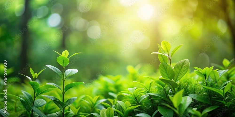 Lush green plants thriving in the forest with blurred background Lush green plants thriving in the forest with blurred background