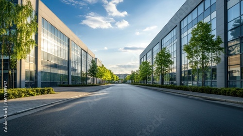 Modern Office Buildings with a Street in Front