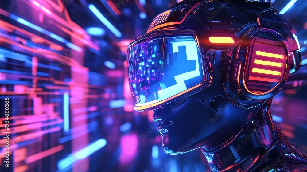 Neon Cyber Headset in Virtual Reality Gaming Interface