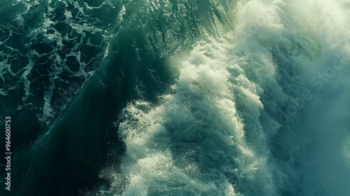 Medium close-up of a powerful tidal wave forming, the ocean surging forward with unstoppable force as it approaches the shore.