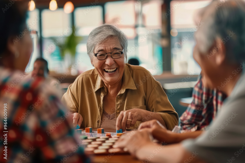 Senior patients playing boardgames in an adult daycare center Senior patients playing boardgames in an adult daycare center