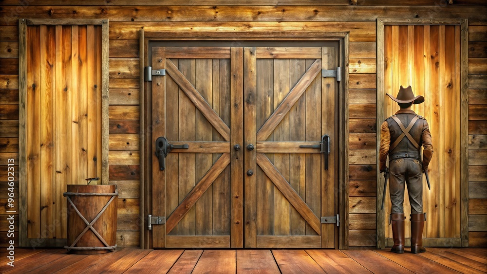 Swing doors with cowboy style in a western-themed setting Swing doors with cowboy style in a western-themed setting