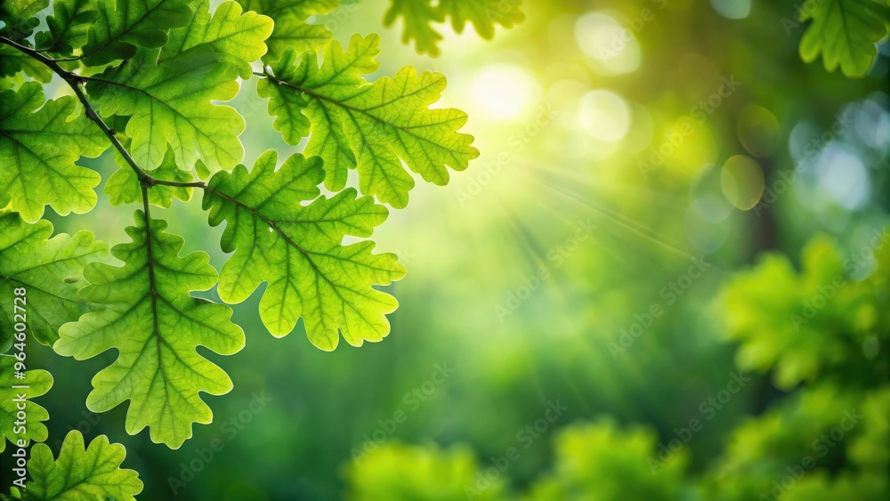 Lush green oak leaves in a peaceful woodland setting Lush green oak leaves in a peaceful woodland setting